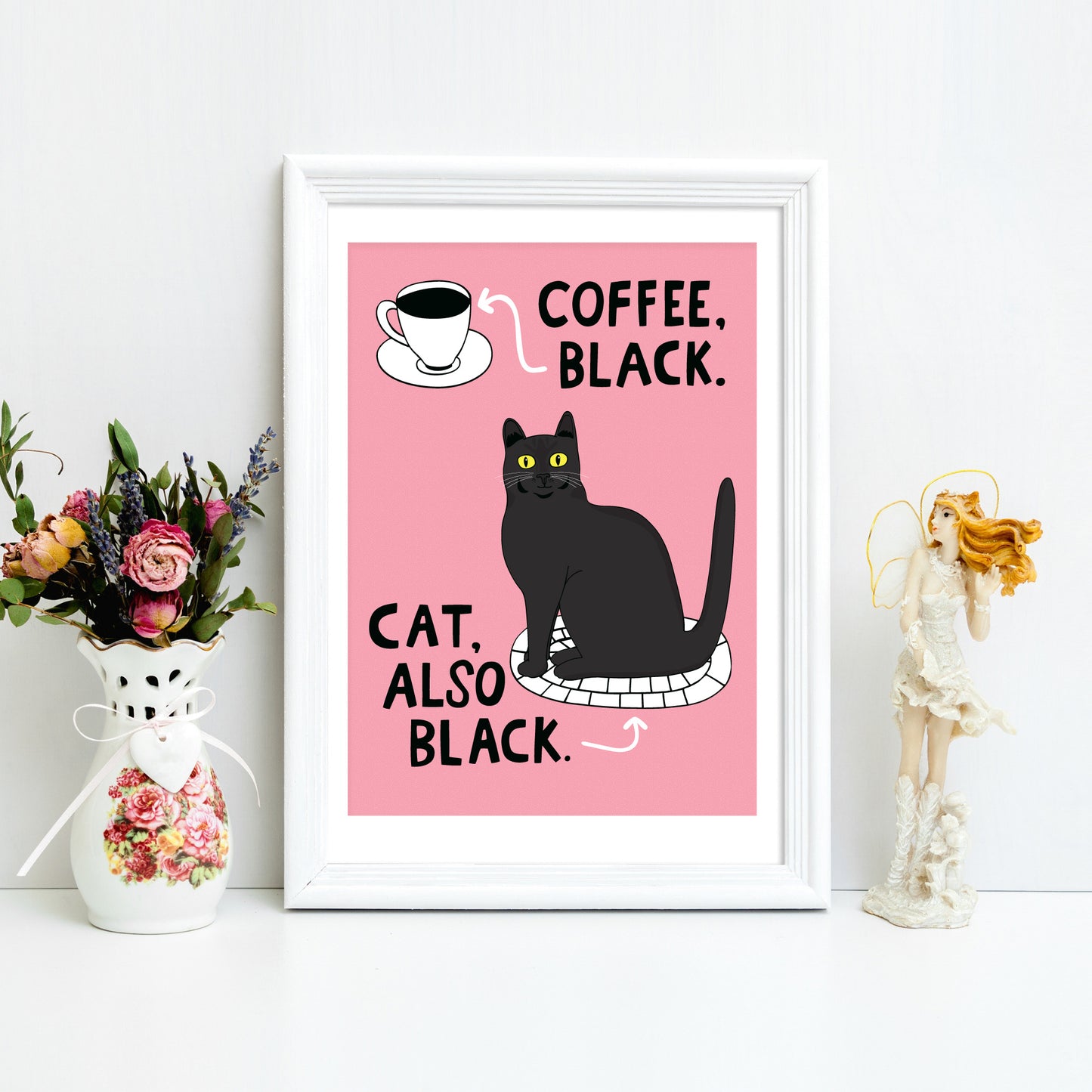 Coffee Black, Cat Also Black - Art Print
