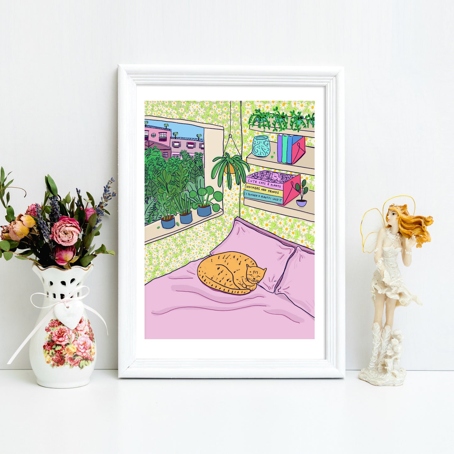 Cat On Bed - Art Print