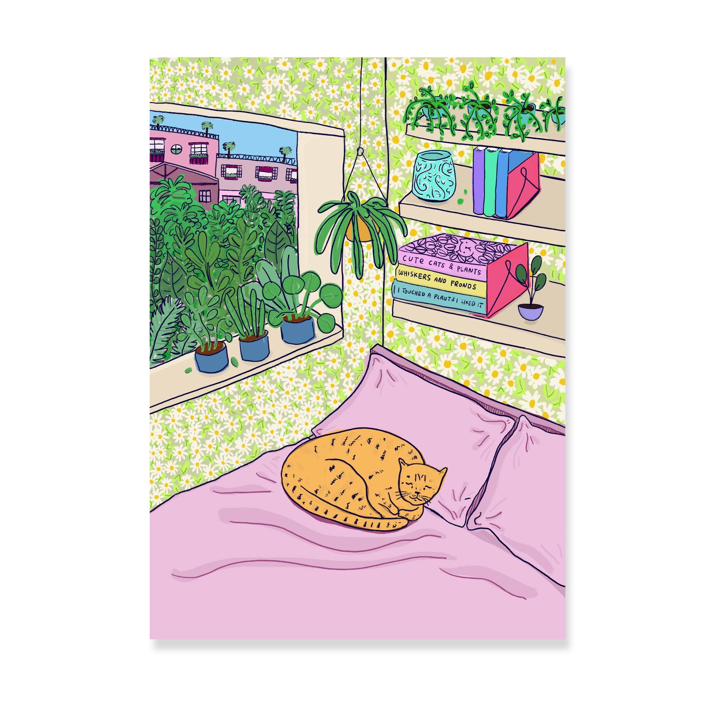 Cat On Bed - Art Print