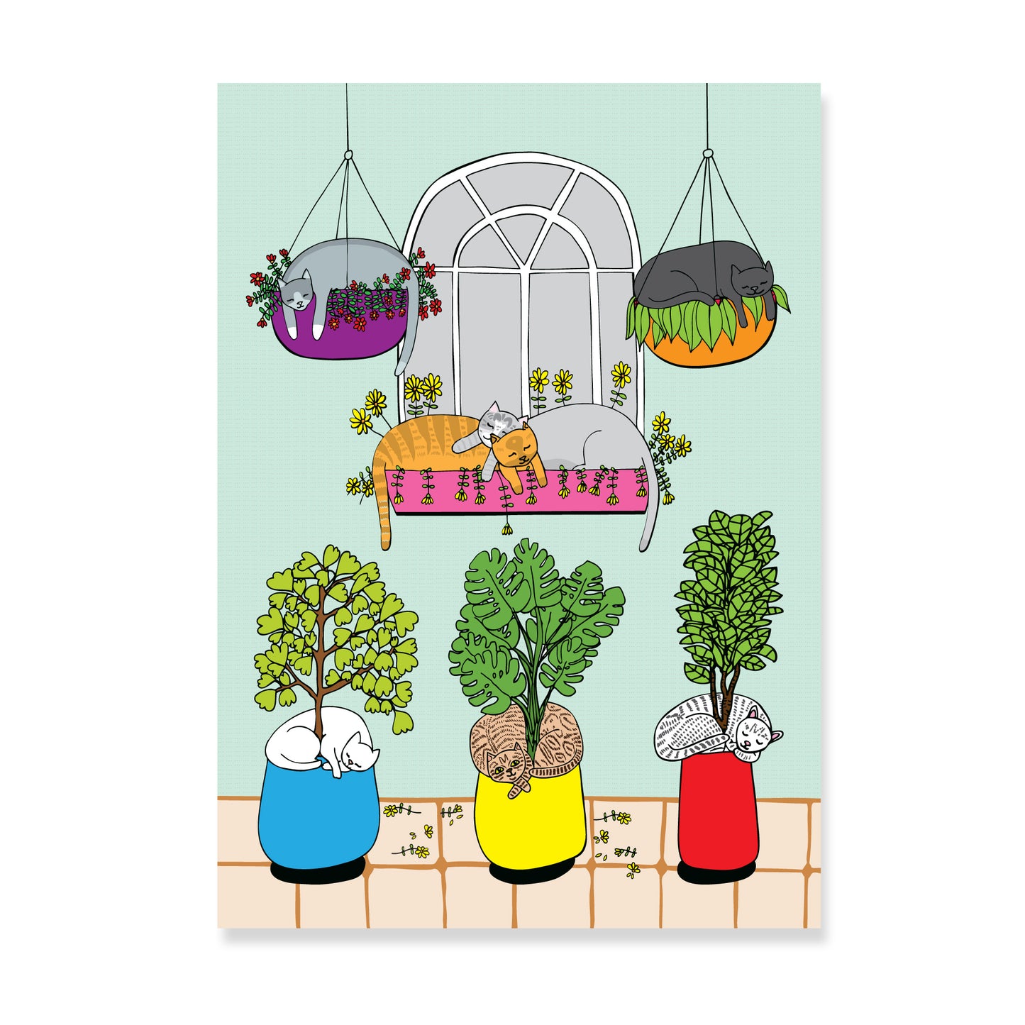 Cats In Window - Art Print