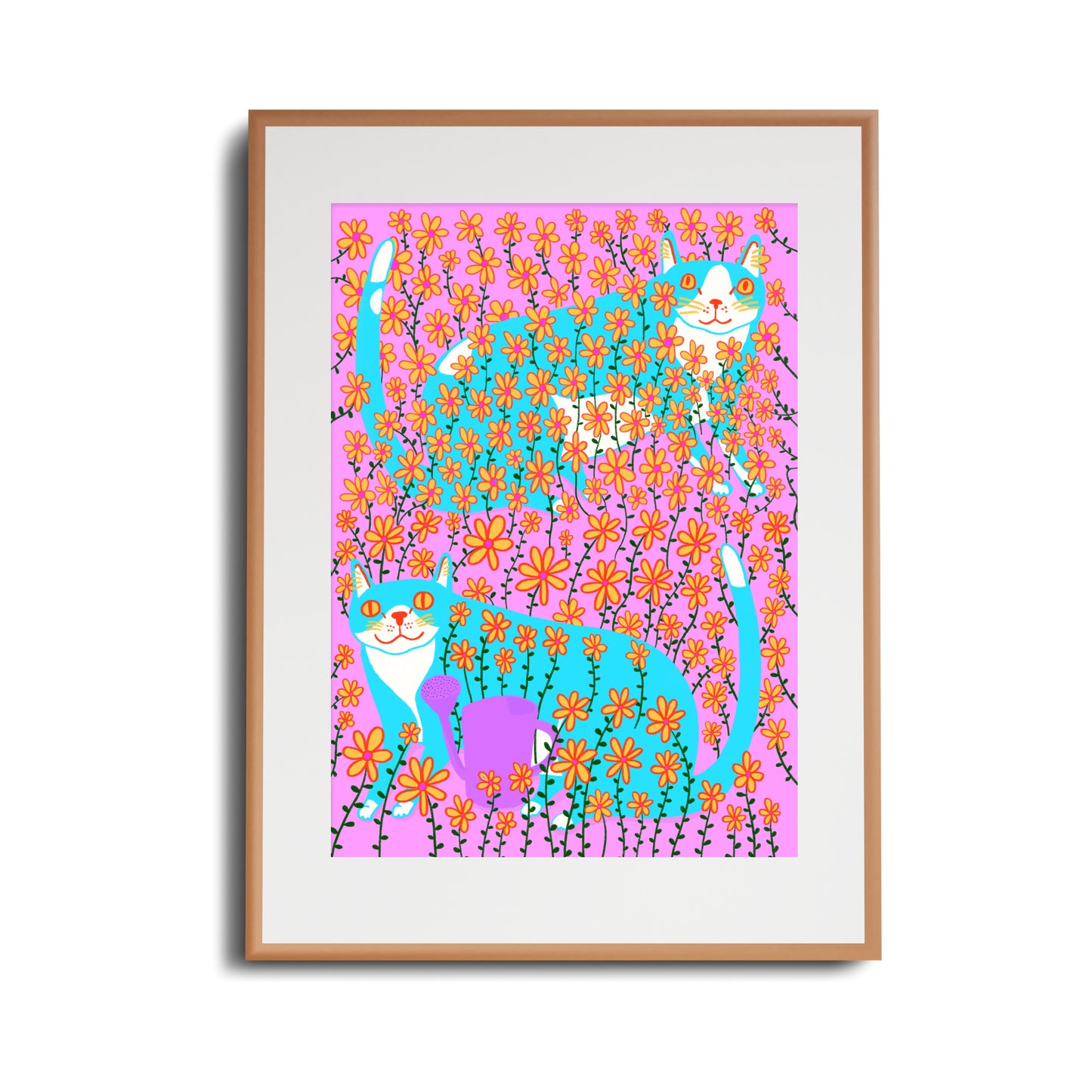 Two Blue Cats In The Flowers - Art Print