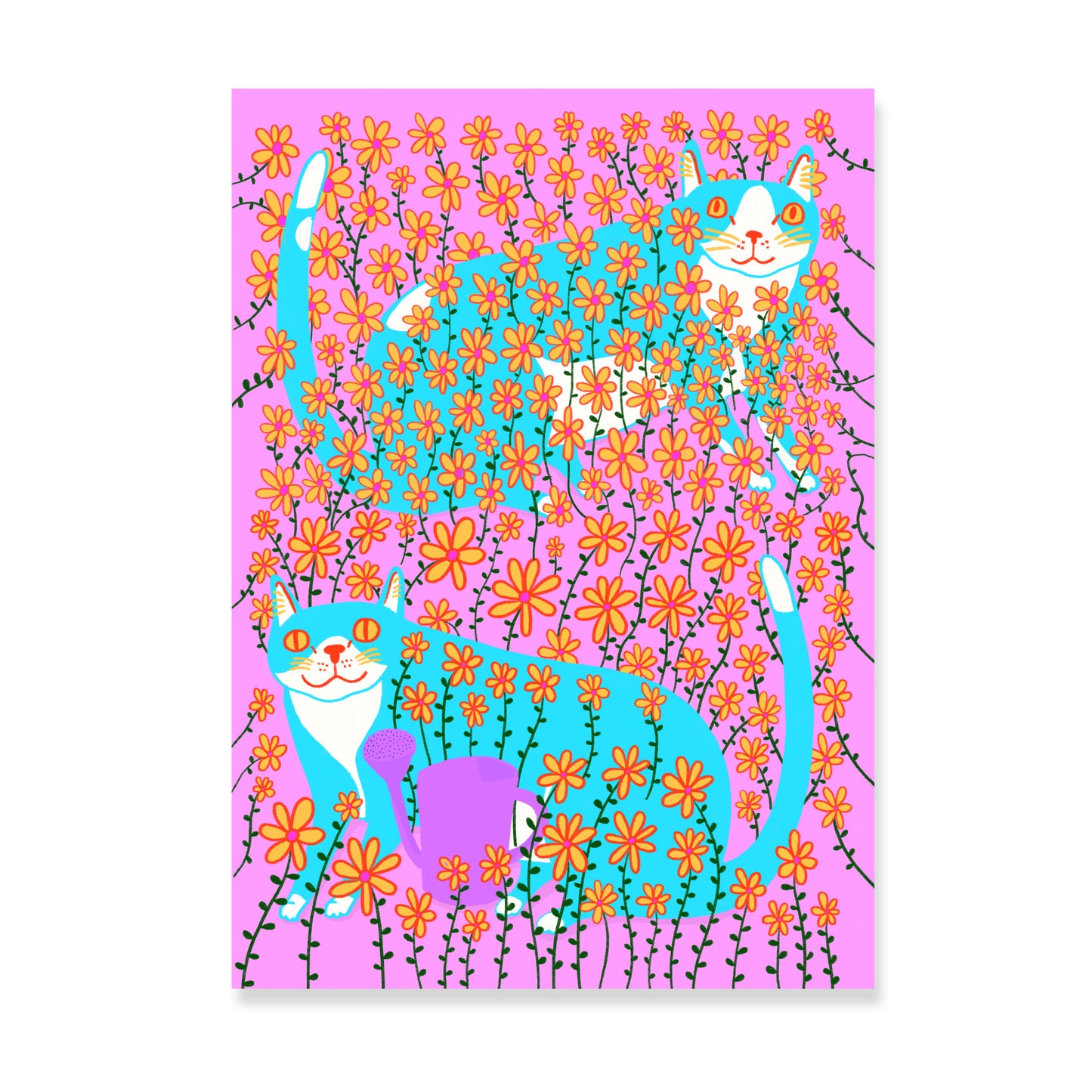 Two Blue Cats In The Flowers - Art Print