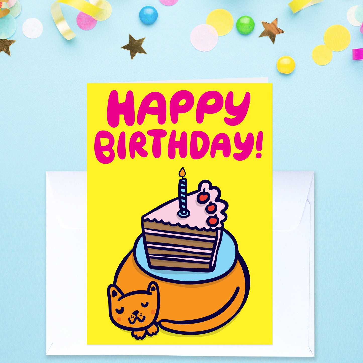 Cake On Cat - Birthday Card