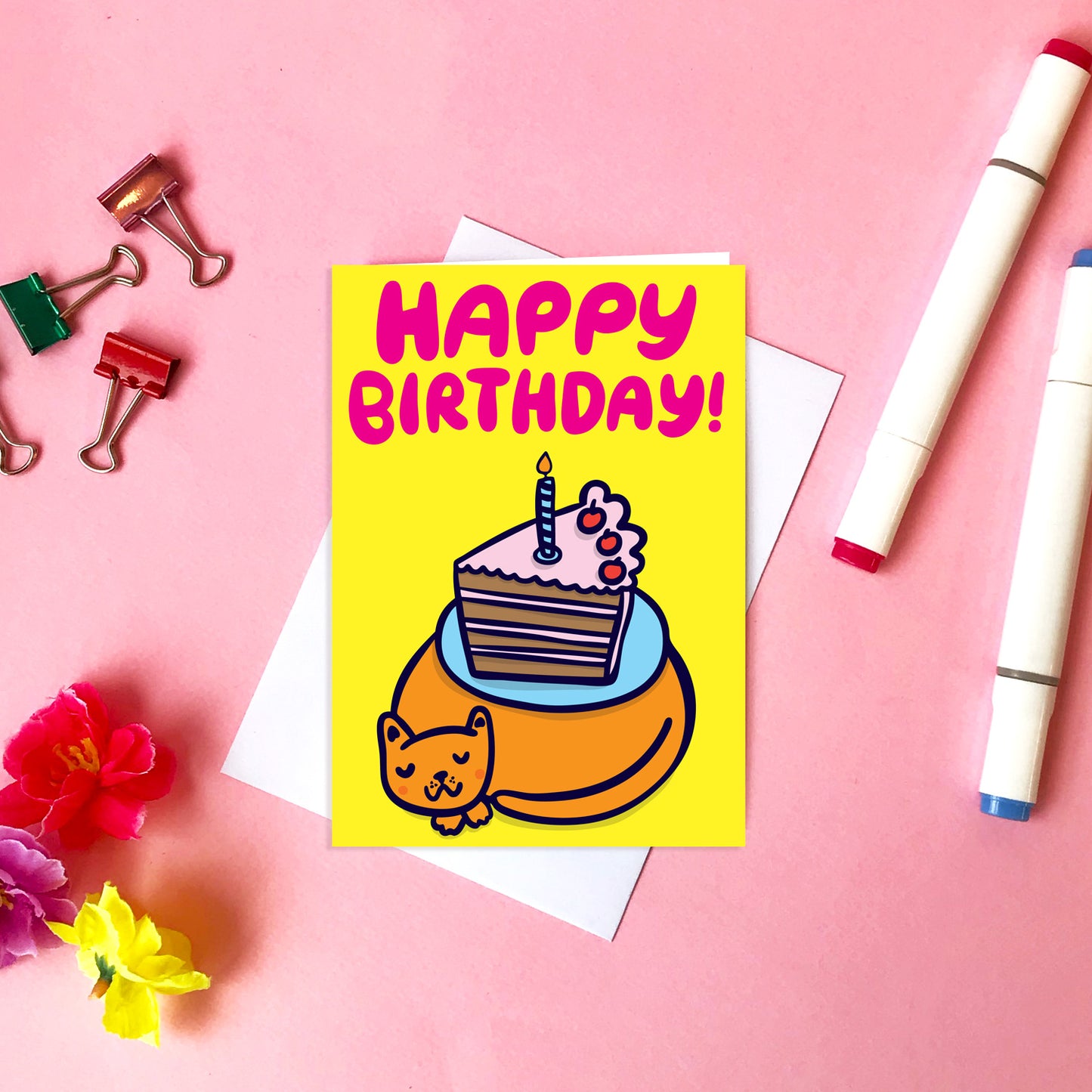 Cake On Cat - Birthday Card