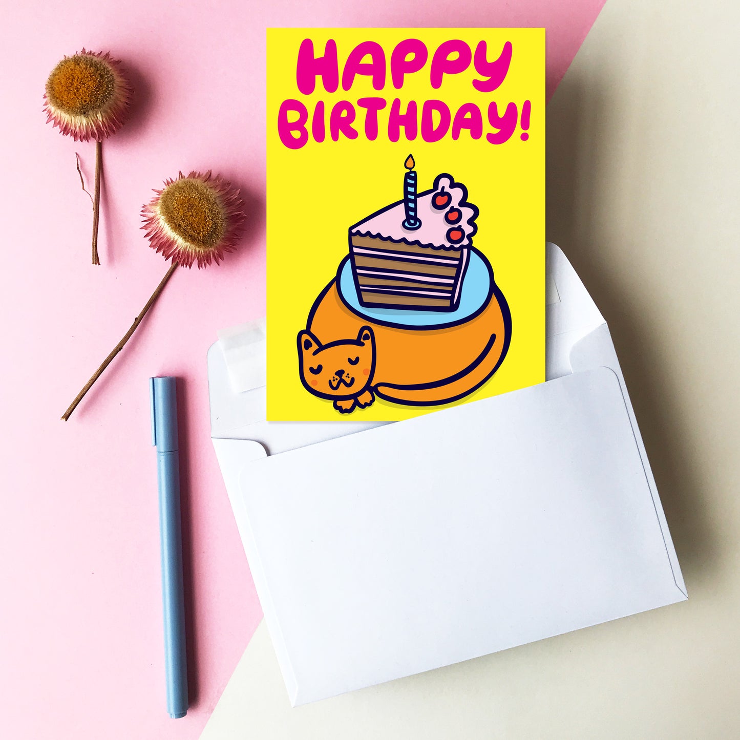 Cake On Cat - Birthday Card