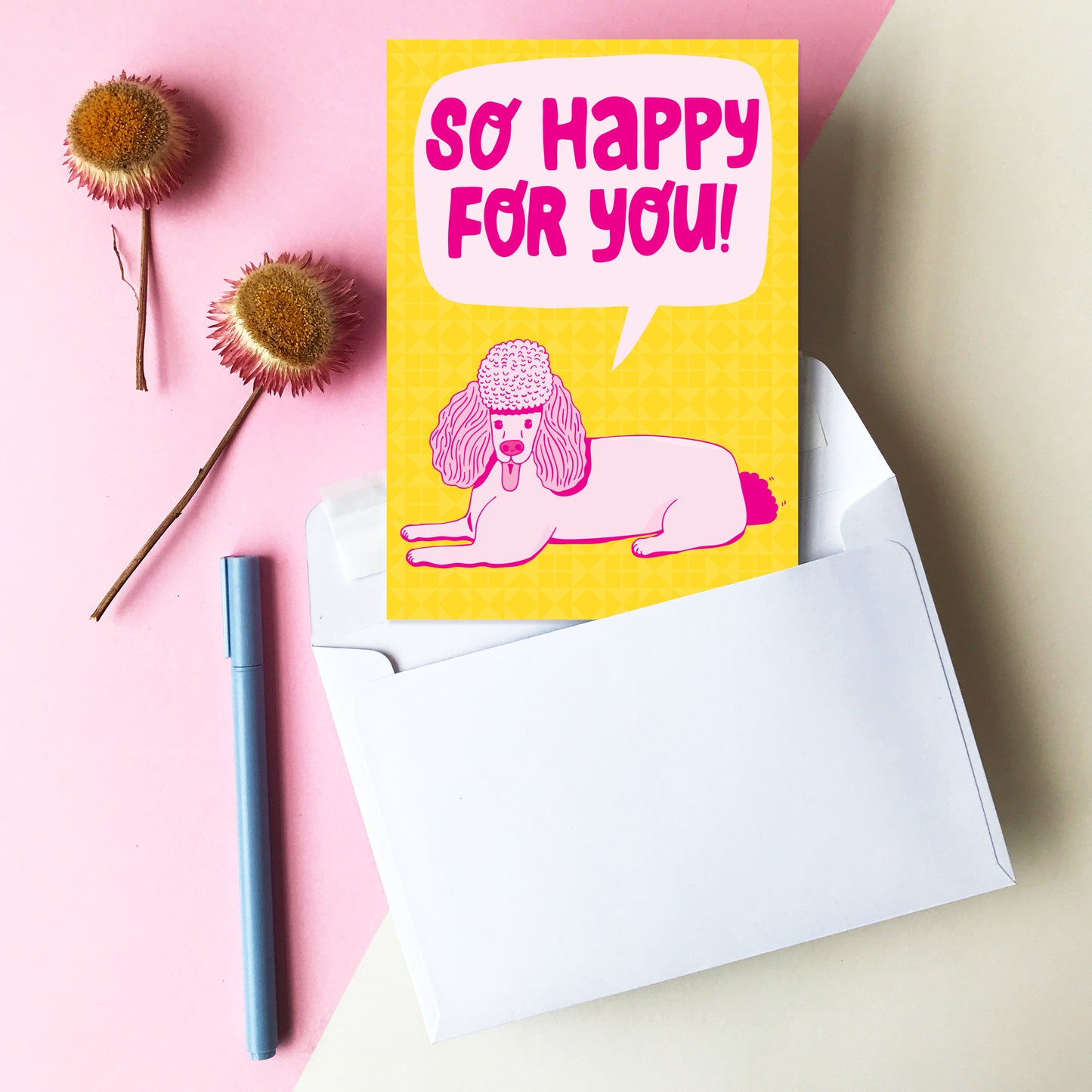 So Happy For You! Poodle - Congratulations Card