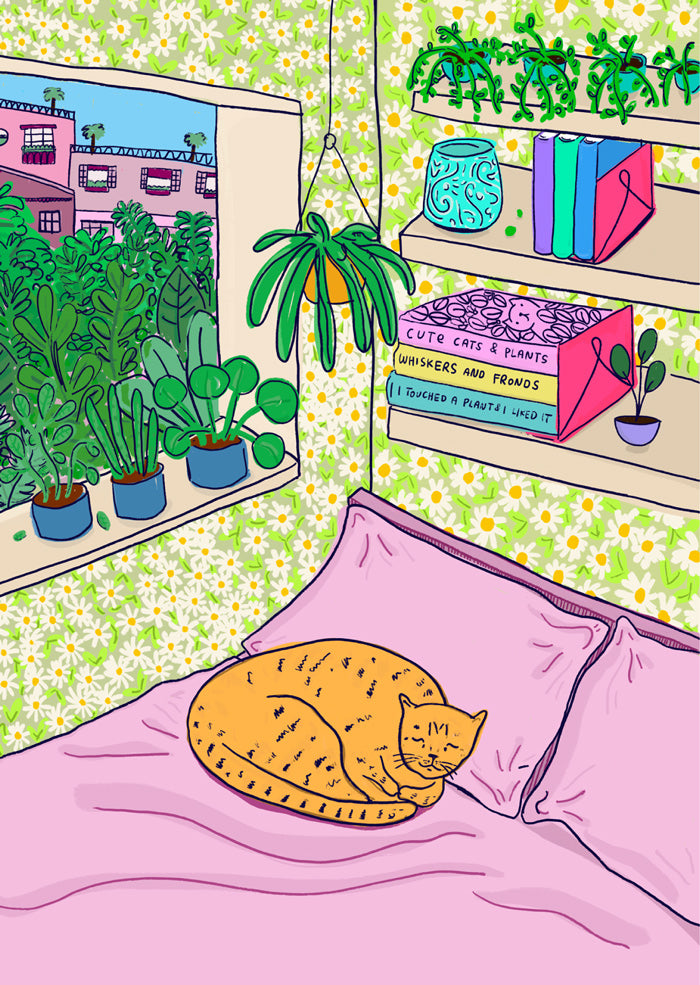 Cat On Bed - Greeting Card