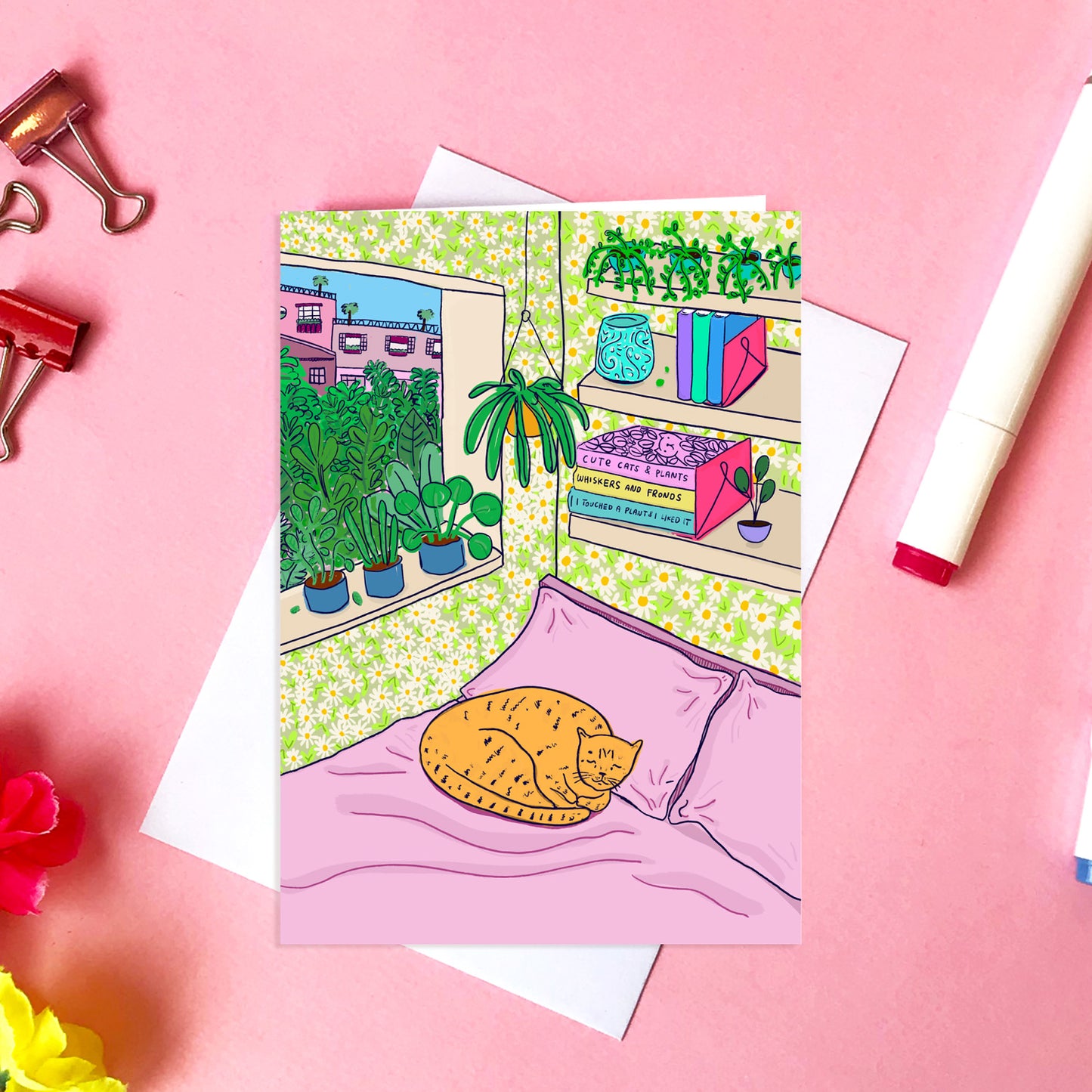 Cat On Bed - Greeting Card
