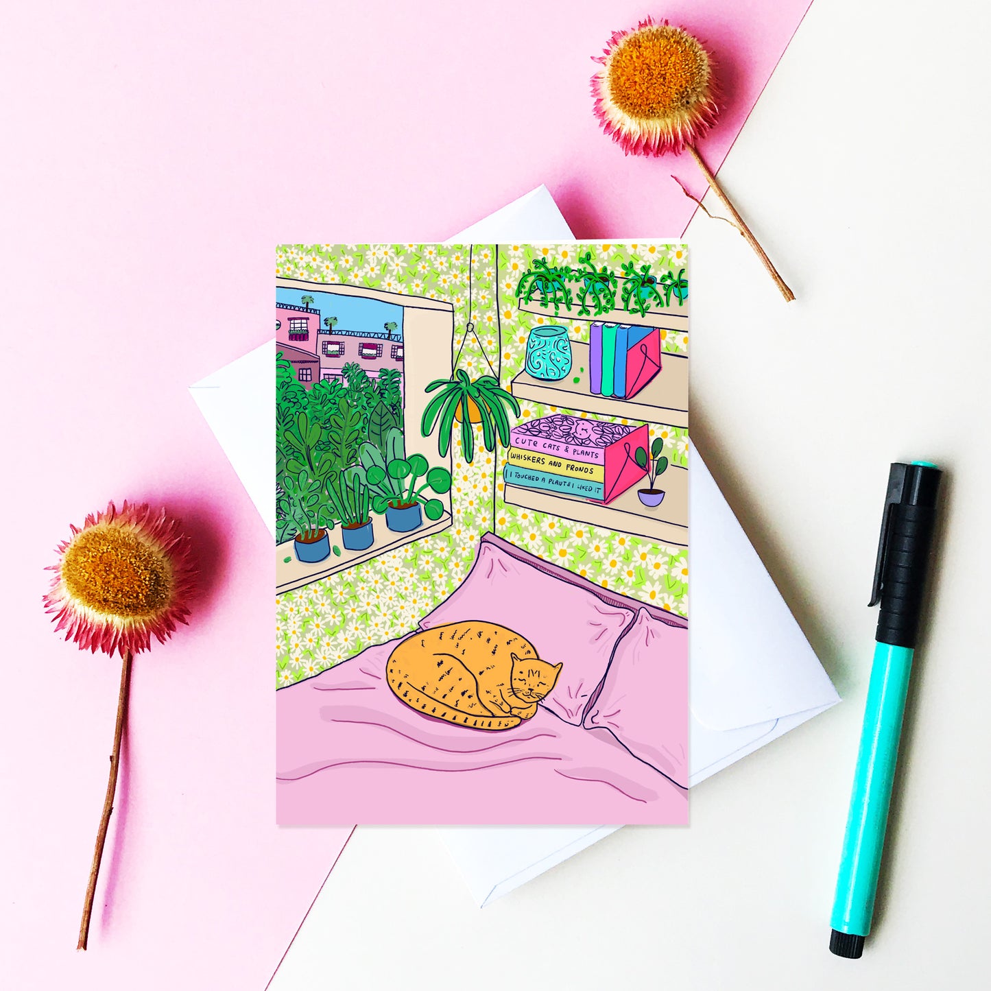 Cat On Bed - Greeting Card