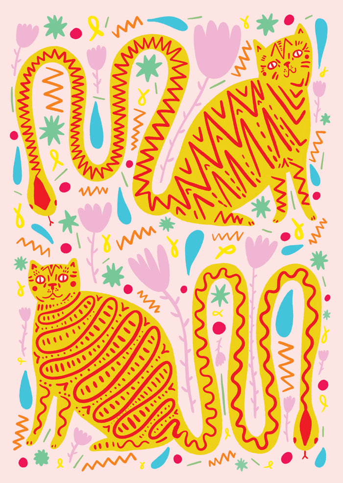 Cat Snake Tail - Greeting Card