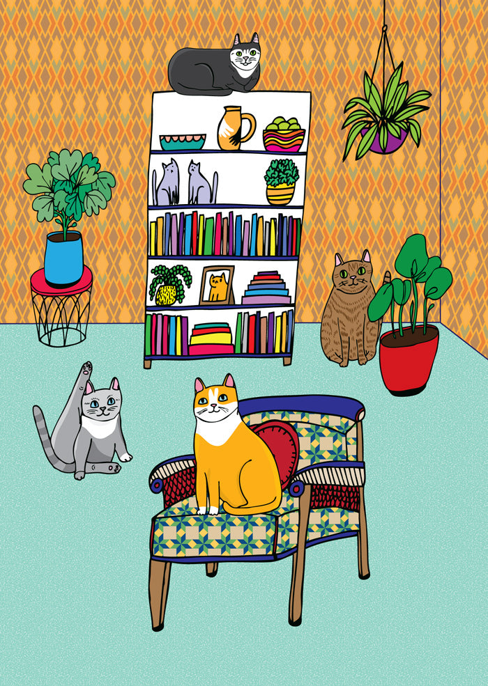 Cats In The Living Room - Greeting Card