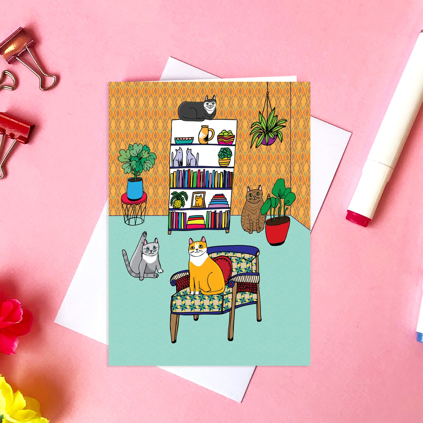 Cats In The Living Room - Greeting Card