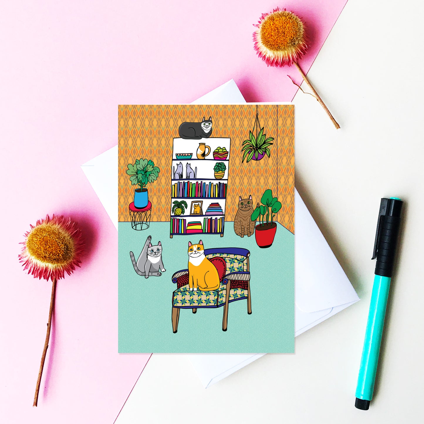 Cats In The Living Room - Greeting Card