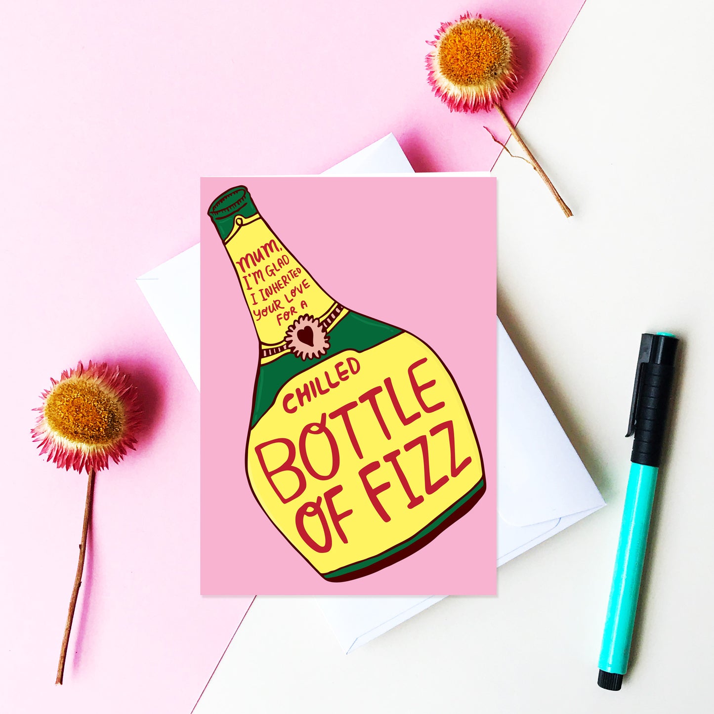 Mum, I'm Glad I Inherited Your Love For A Chilled Bottle Of Fizz - Card For Mum