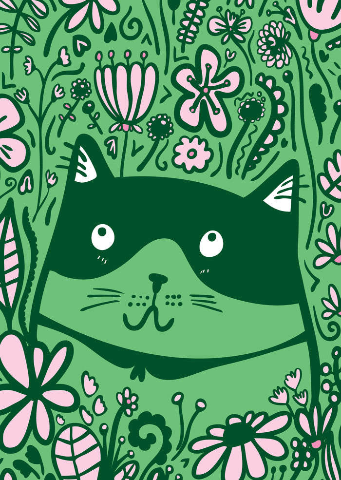 Green Cat Flowers - Microfibre Glasses Cleaning Cloth