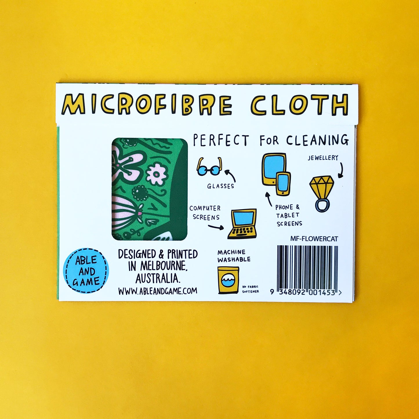 Green Cat Flowers - Microfibre Glasses Cleaning Cloth