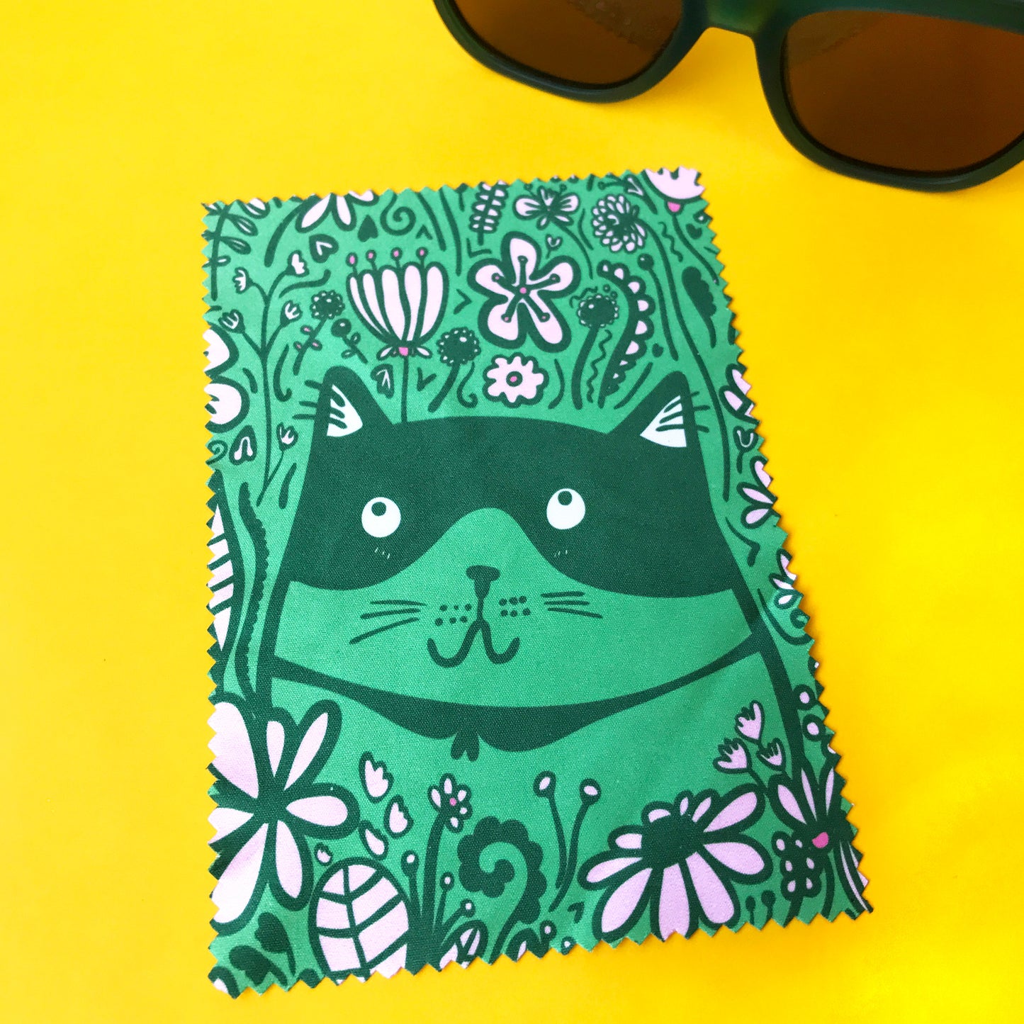 Green Cat Flowers - Microfibre Glasses Cleaning Cloth