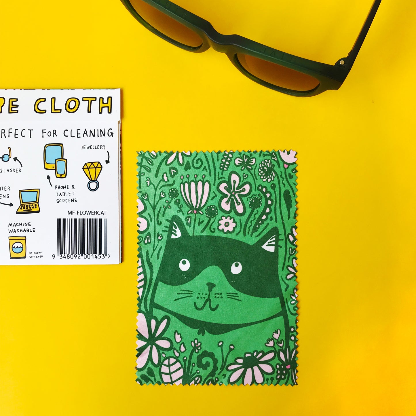 Green Cat Flowers - Microfibre Glasses Cleaning Cloth