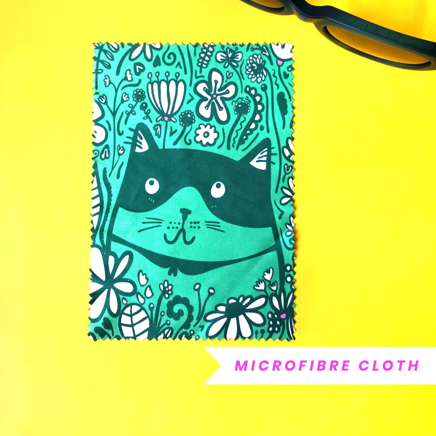 Green Cat Flowers - Microfibre Glasses Cleaning Cloth