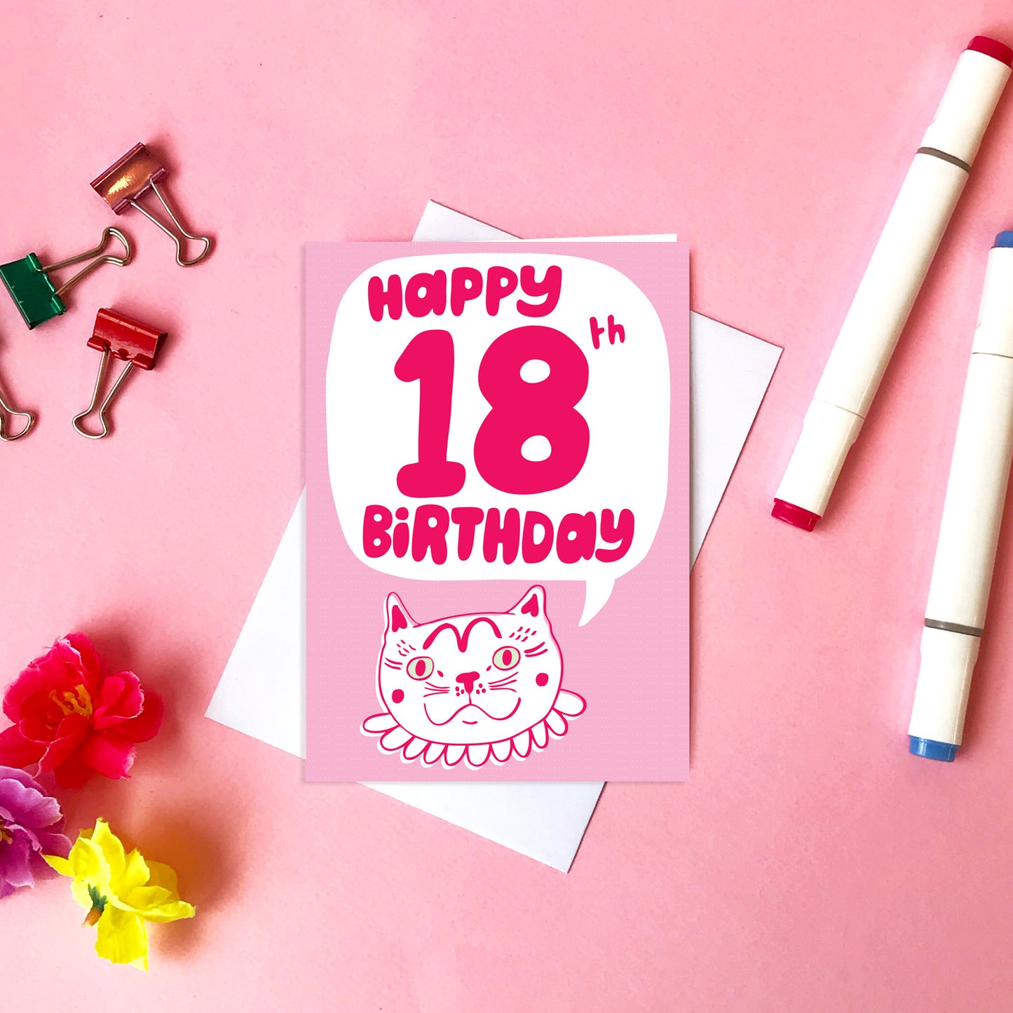 Pink Cat Birthday Card - Milestone Birthday Card