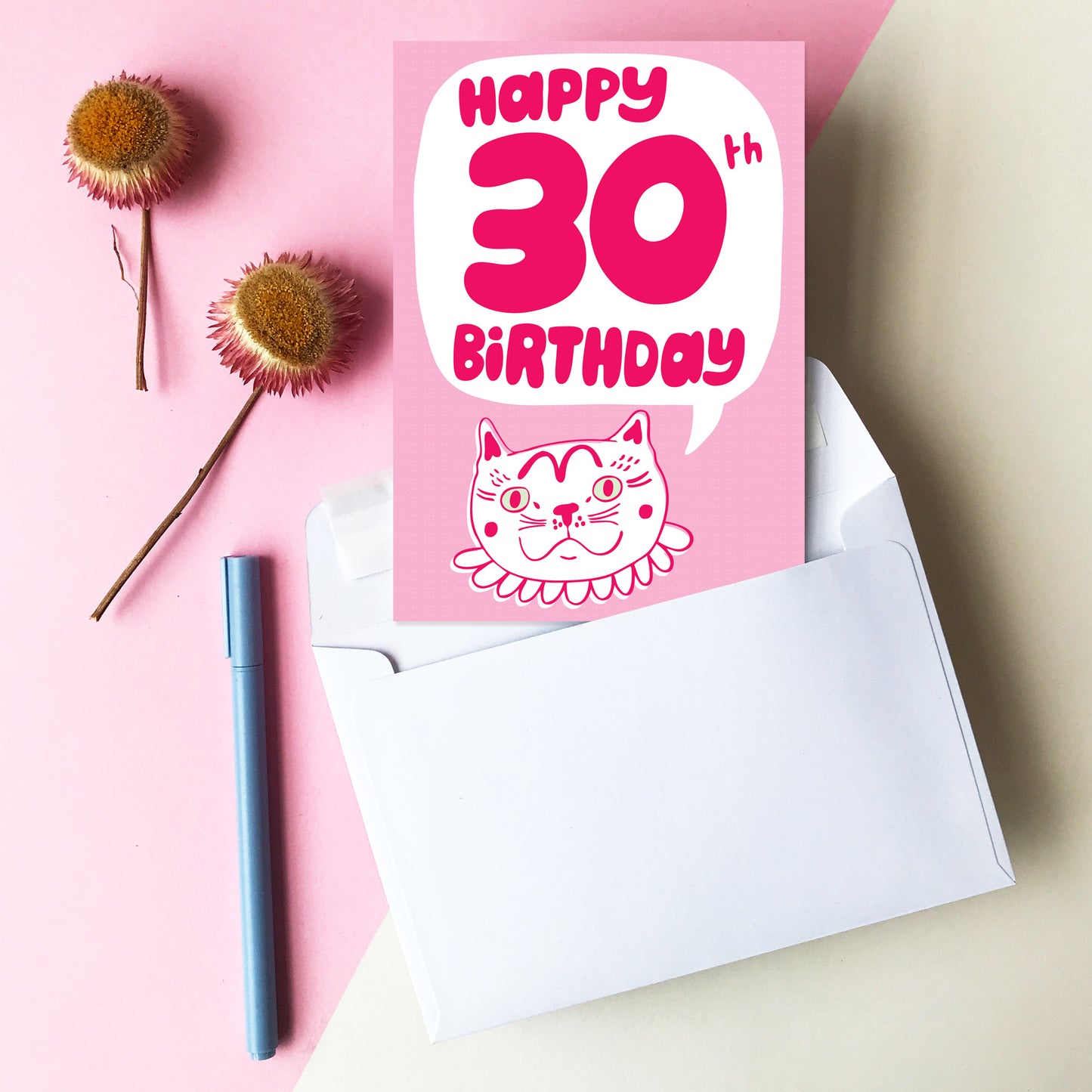 Pink Cat Birthday Card - Milestone Birthday Card