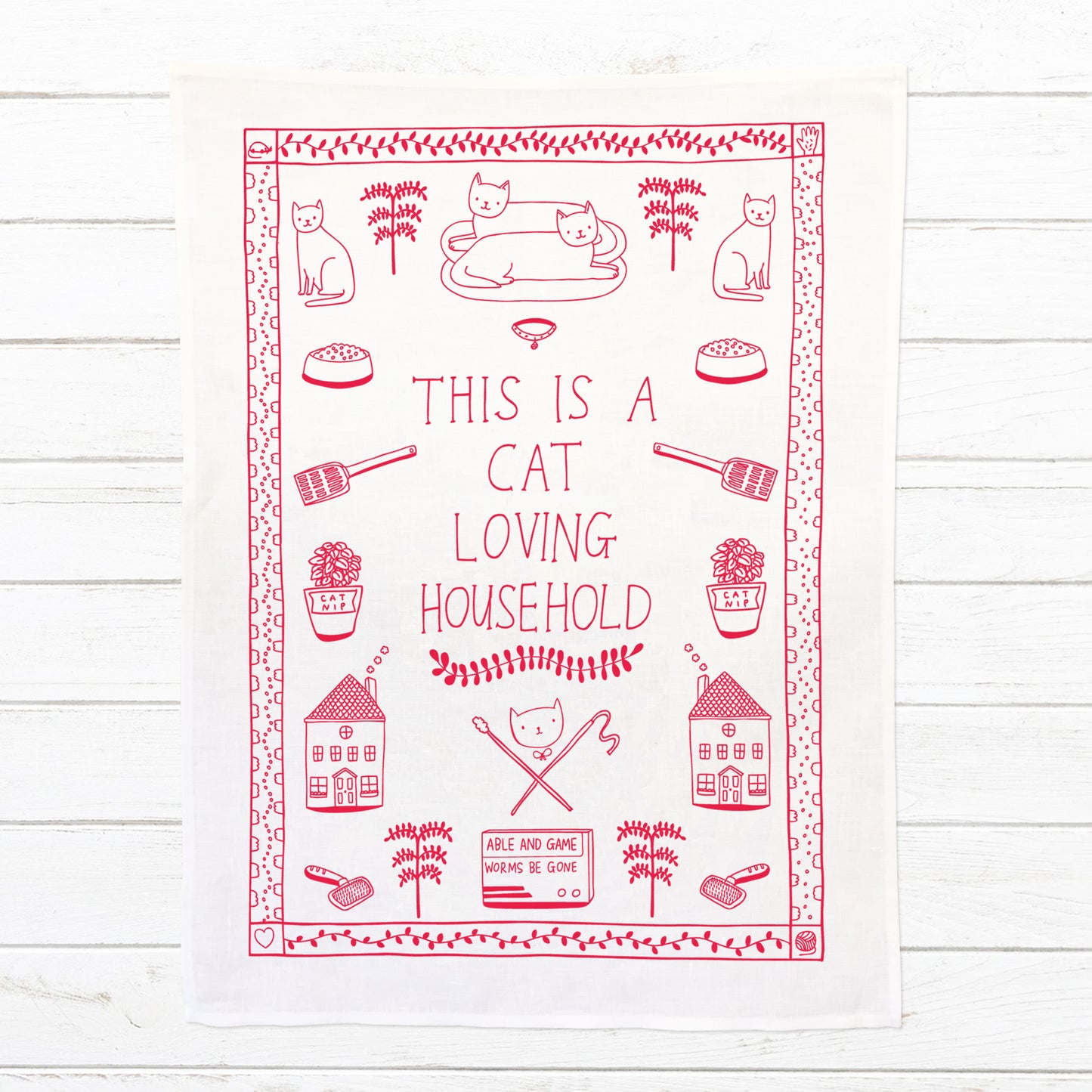 This Is A Cat Loving Household - 100% Linen Tea Towel