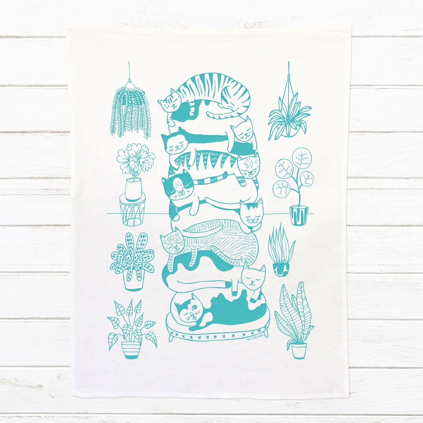 Cat Stack - 100% Linen Tea Towel