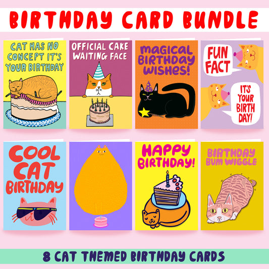 Birthday Card Stash For A Cat Lover - 8 Cat Themed Birthday Cards