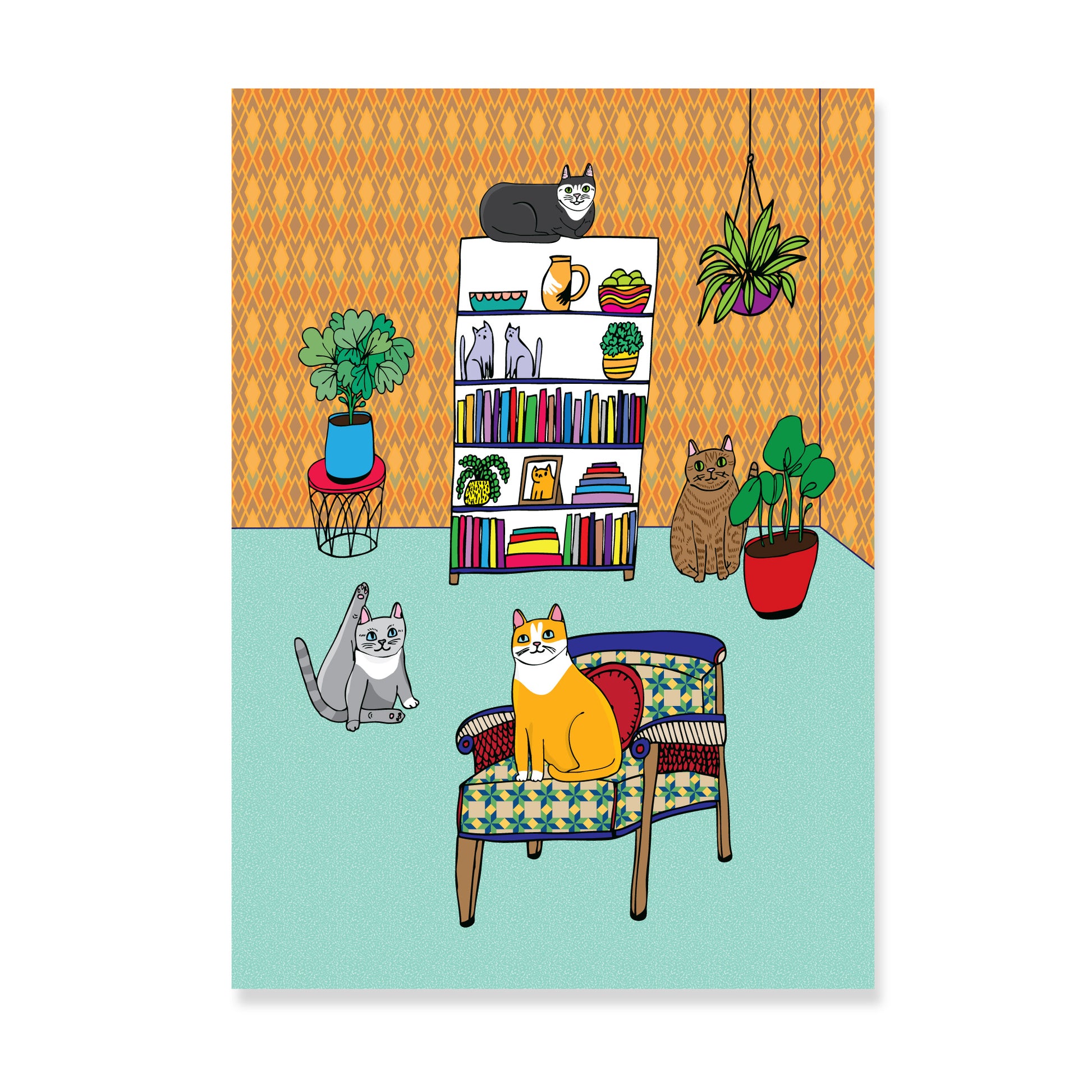 Cats In The Living Room Art Print A5 - Main Image
