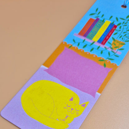 Yellow Cat On A Bed - Bookmark