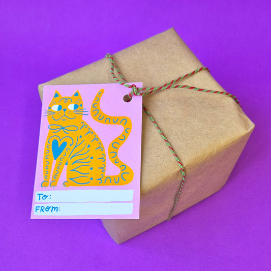 Gift Tags - Orange Cat Pink Background
