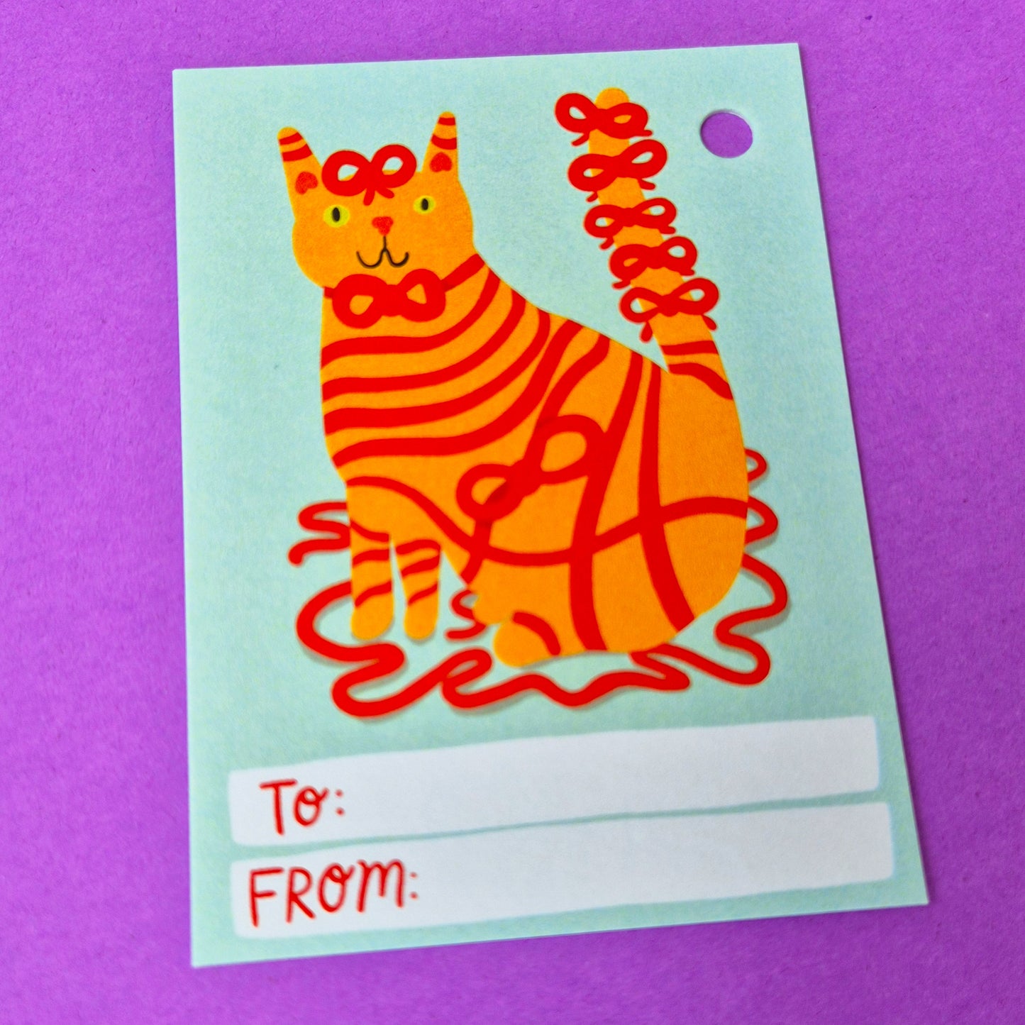 Gift Tags - Orange Cat Red Ribbon - Pack Of 15