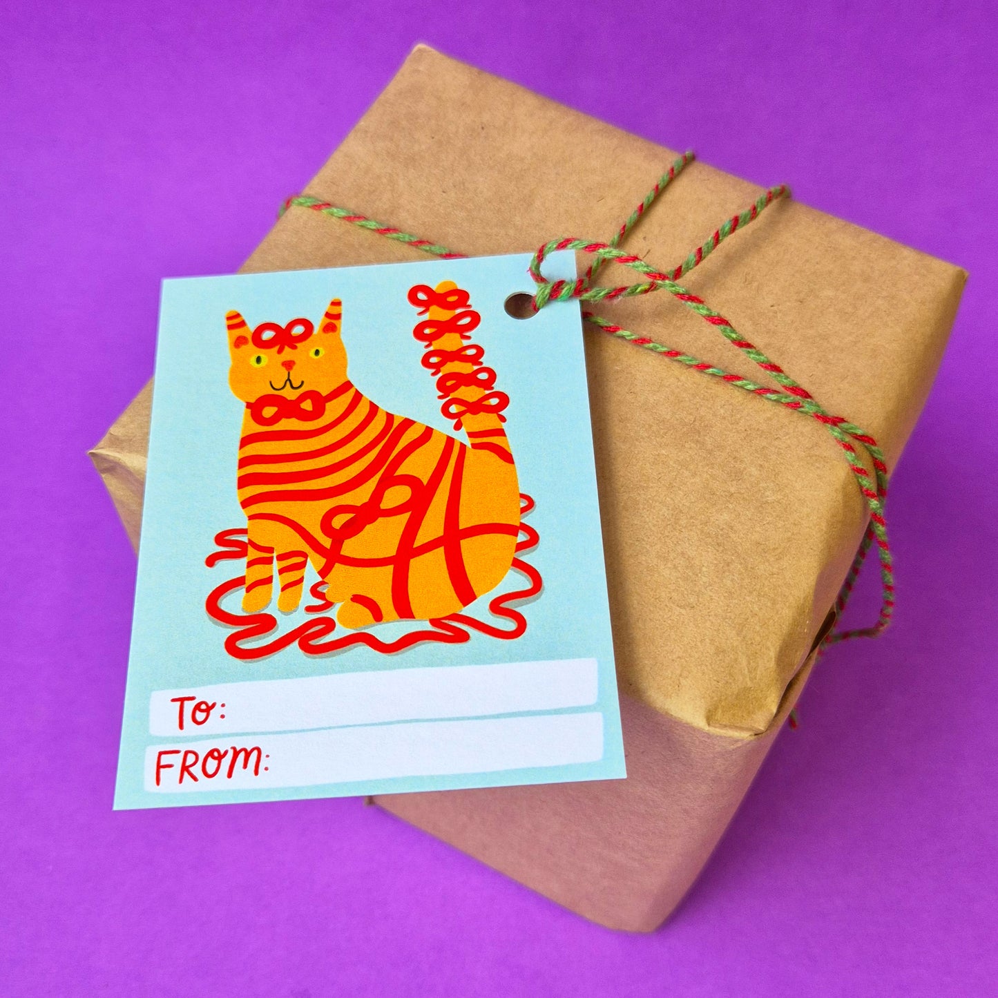Gift Tags - Orange Cat Red Ribbon - Pack Of 15