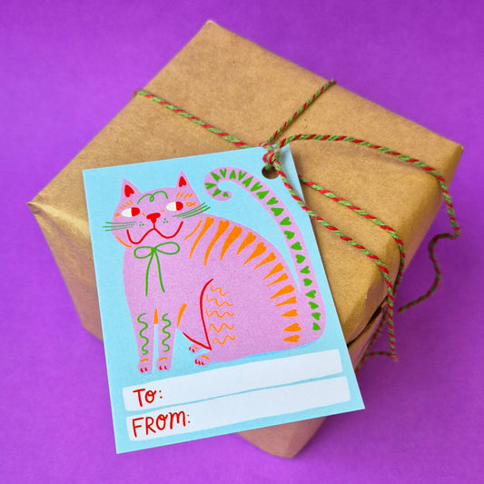 Gift Tags - Pink Cat - Pack Of 15