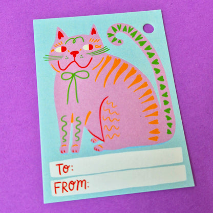Gift Tags - Pink Cat - Pack Of 15