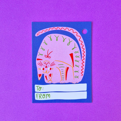 Gift Tags - Pink Cat Upside-Down Head