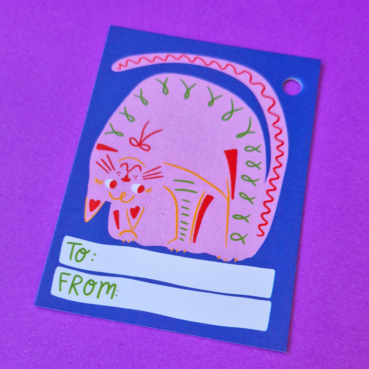 Gift Tags - Pink Cat Upside-Down Head