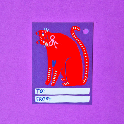 Gift Tags - Red Cat Sideways Head - Pack Of 15