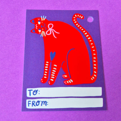 Gift Tags - Red Cat Sideways Head - Pack Of 15