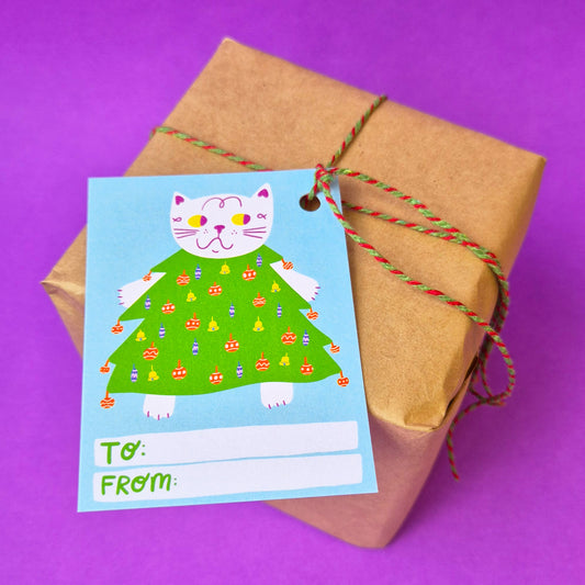 Gift Tags - Christmas Tree Cat - Pack Of 15