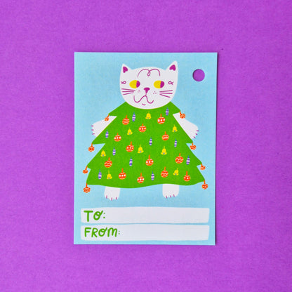 Gift Tags - Christmas Tree Cat - Pack Of 15