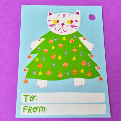 Gift Tags - Christmas Tree Cat - Pack Of 15