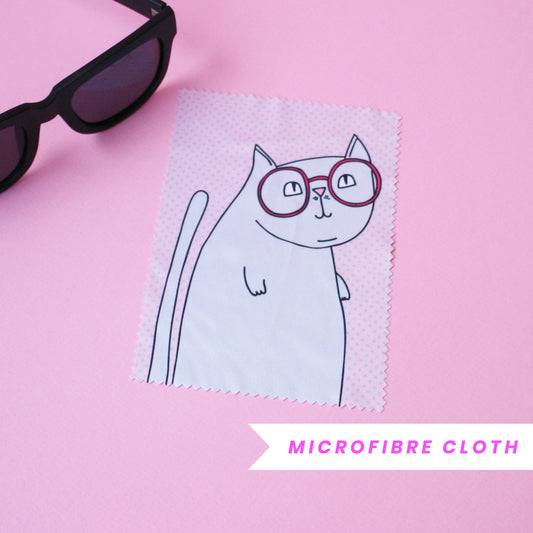 Cat Wearing Glasses - Microfibre Glasses Cleaning Cloth