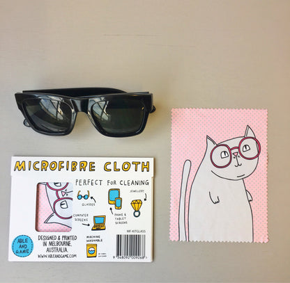 Cat Wearing Glasses - Microfibre Glasses Cleaning Cloth