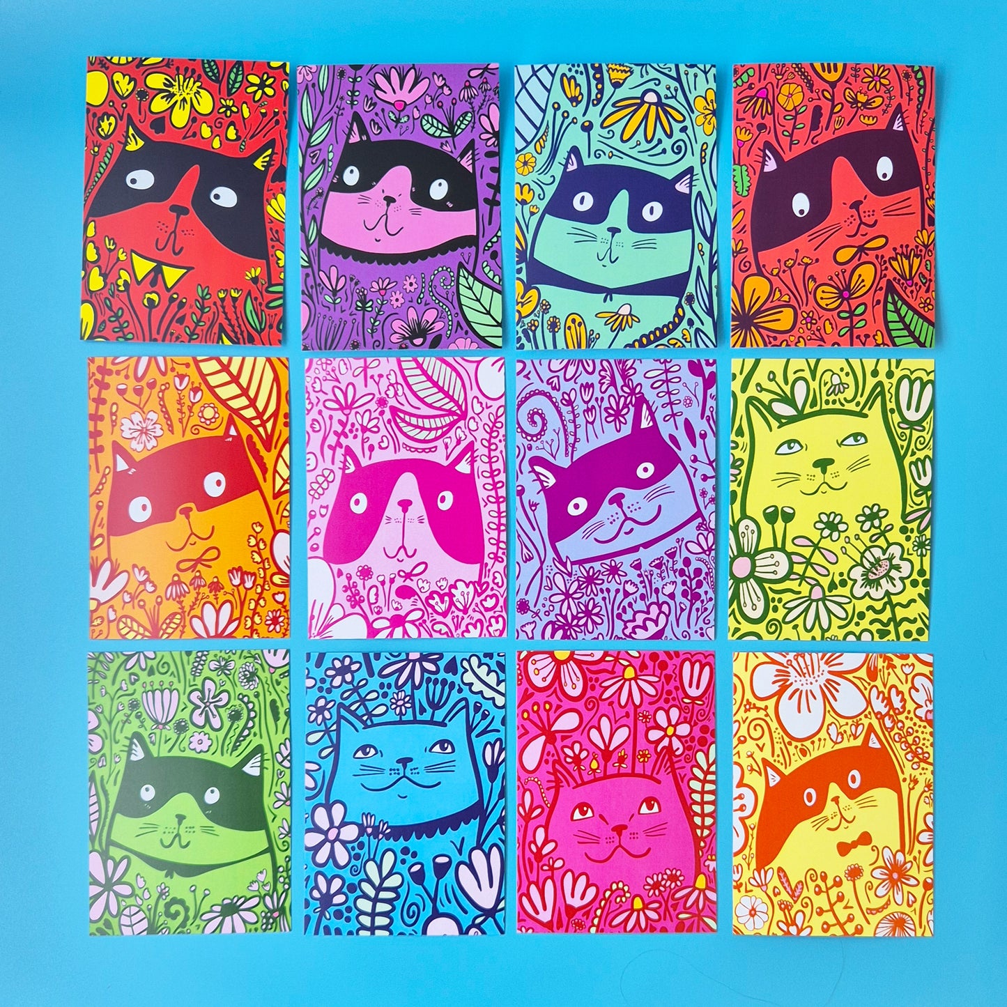 12 Pack Postcards - Flower Cats