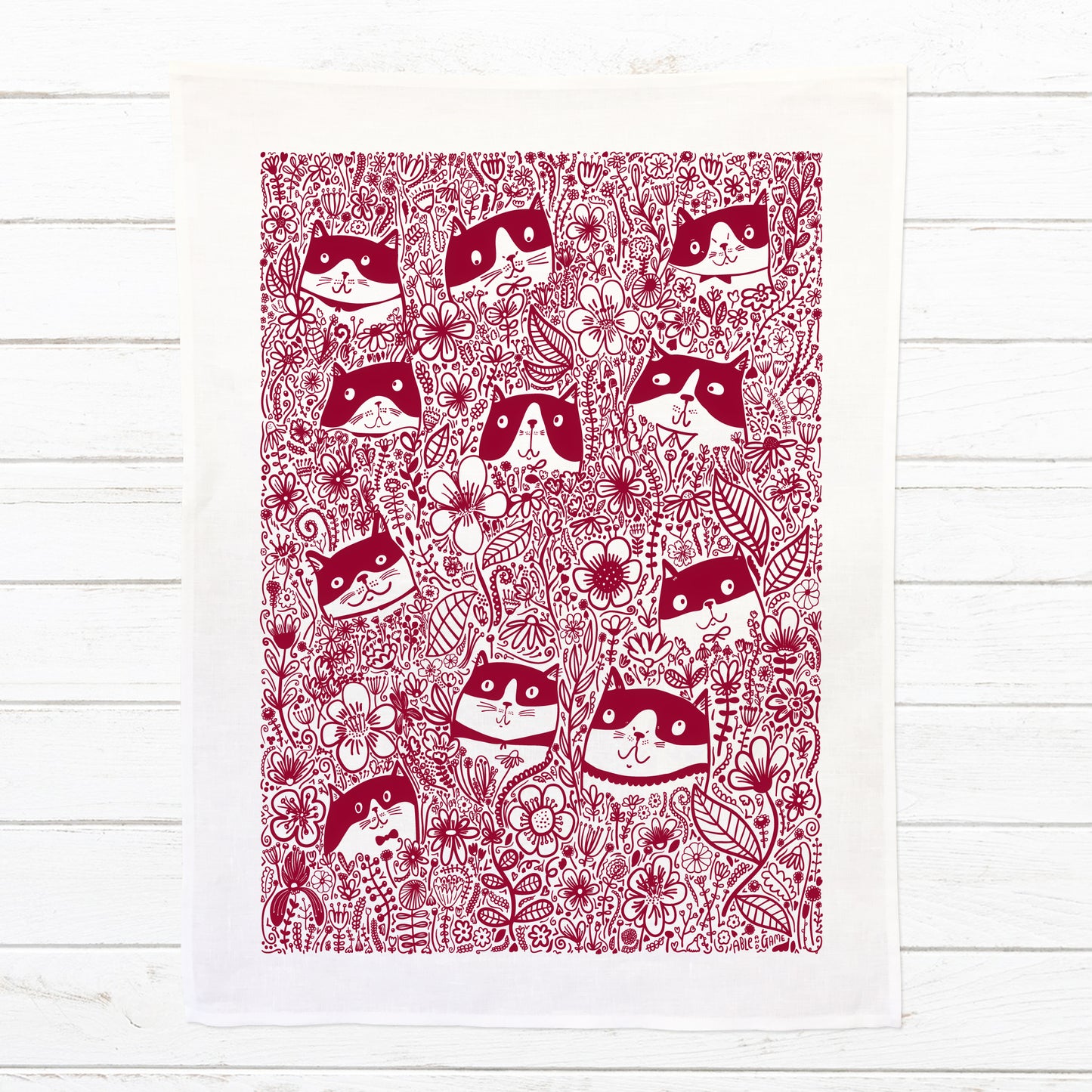 Flower Cats - 100% Linen Tea Towel