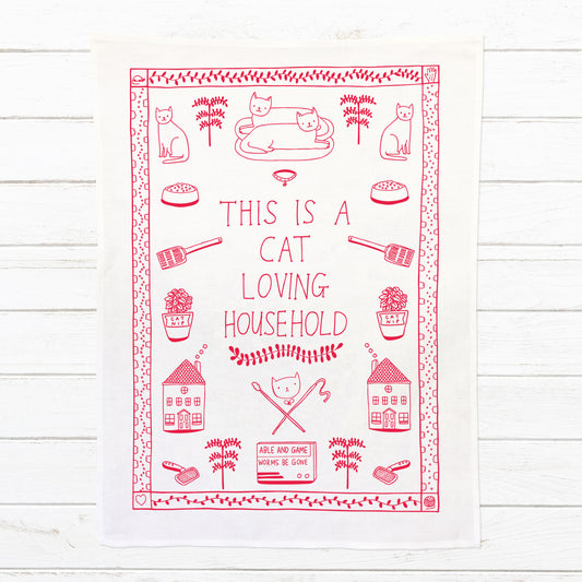 This Is A Cat Loving Household - 100% Linen Tea Towel