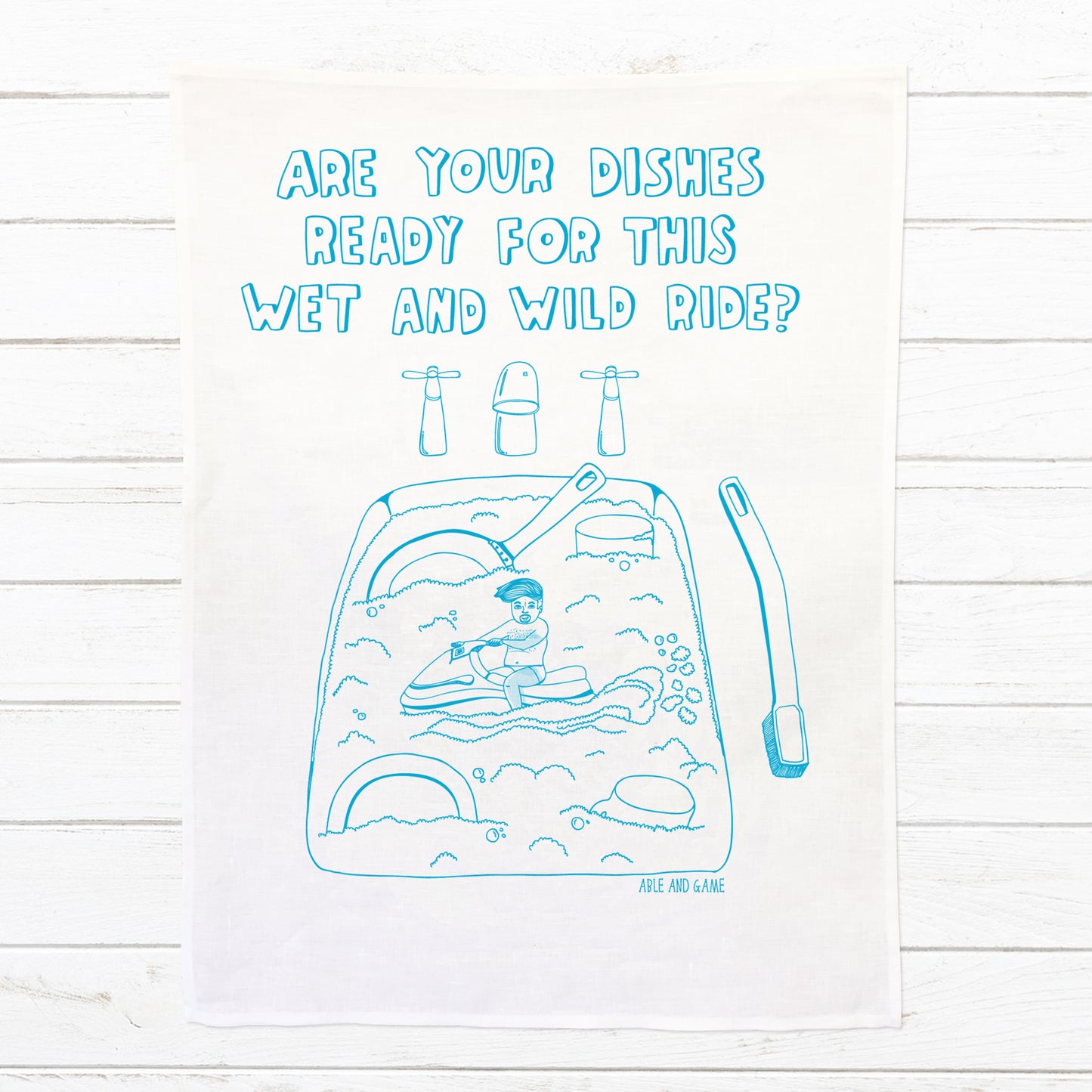 Are Your Dishes Ready For This Wet And Wild Ride - 100% Linen Tea Towel
