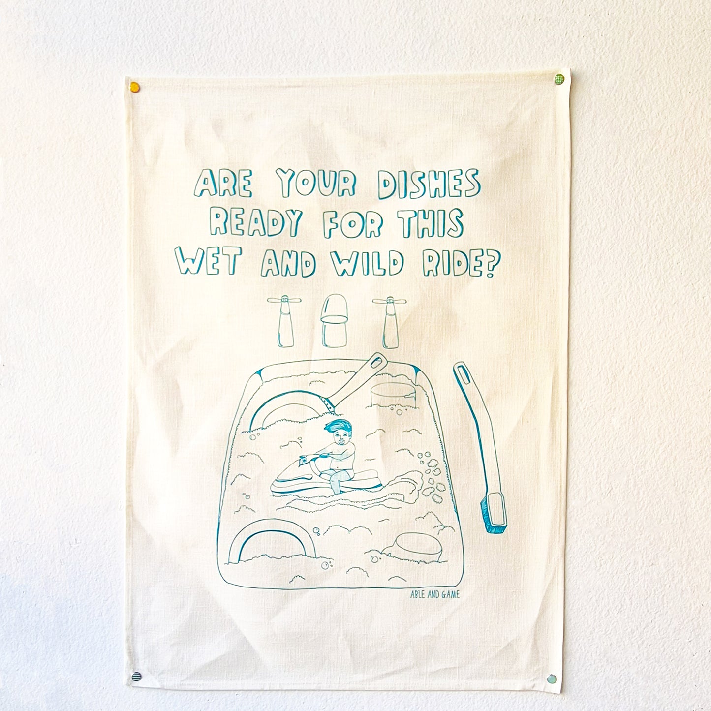 Are Your Dishes Ready For This Wet And Wild Ride - 100% Linen Tea Towel