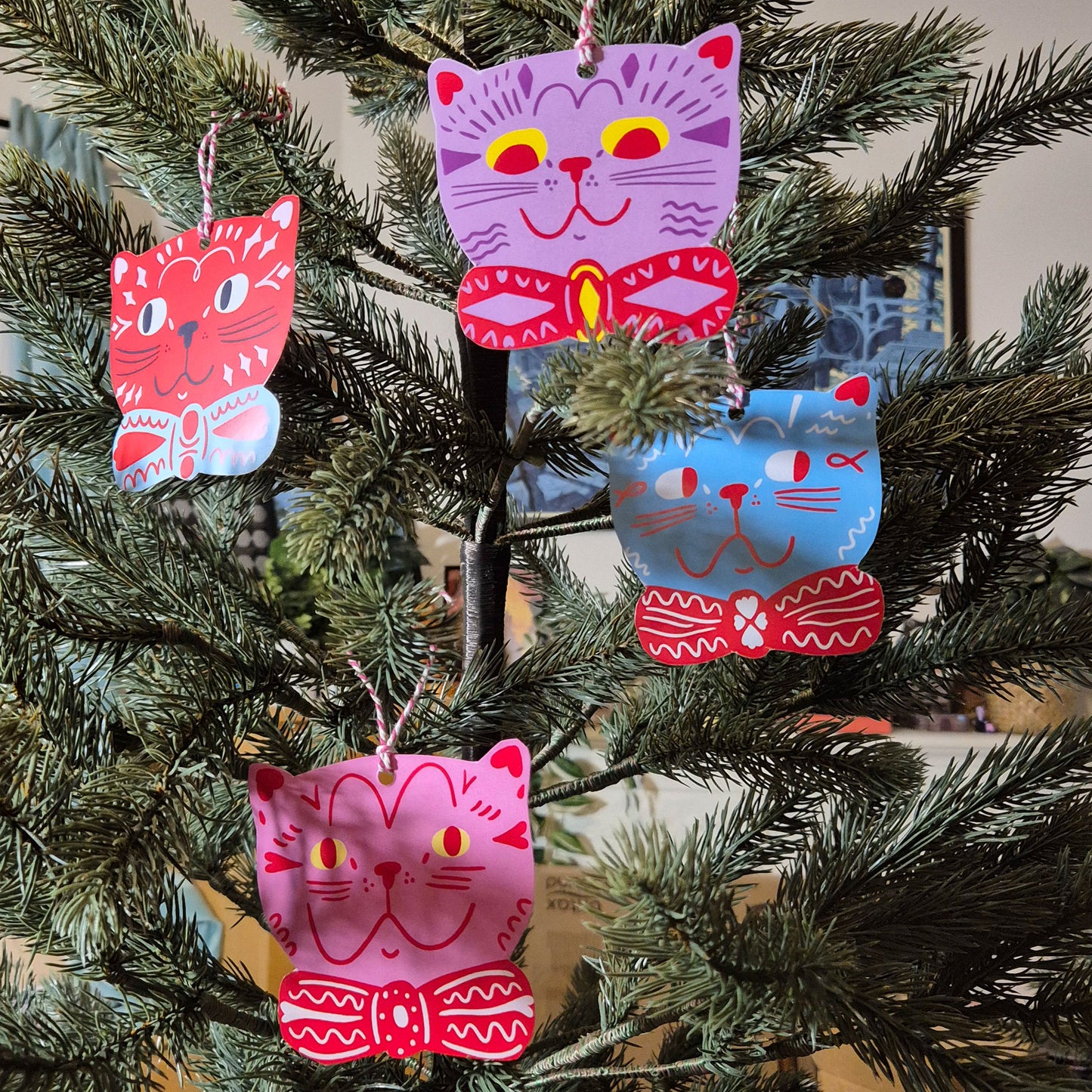Kitty Tree Decorations - Four Designs To Cut Out And Hang